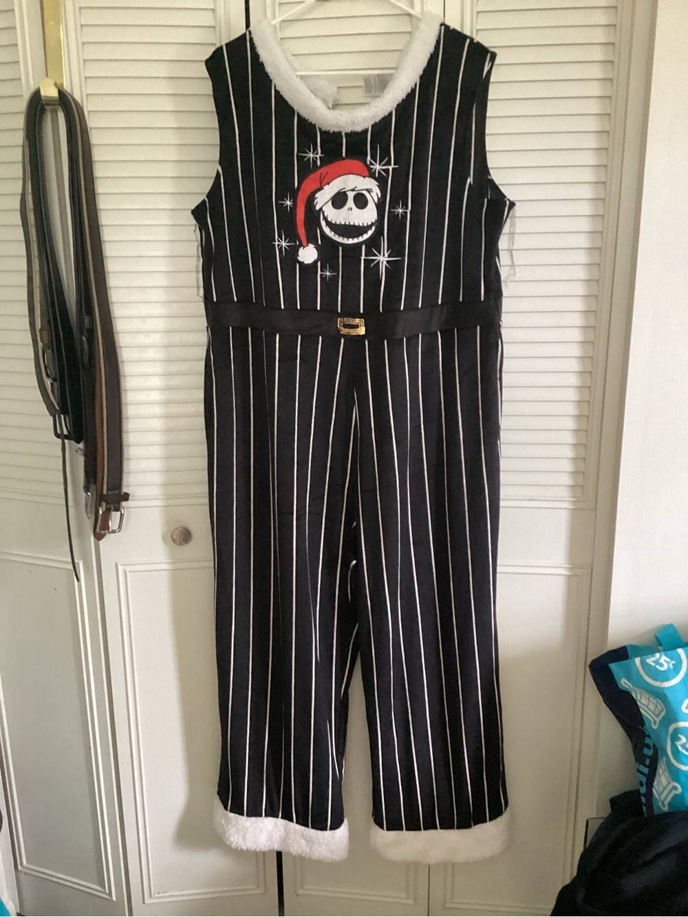Disney Black & White Pinstripe Jack Skellington Holiday Jumpsuit